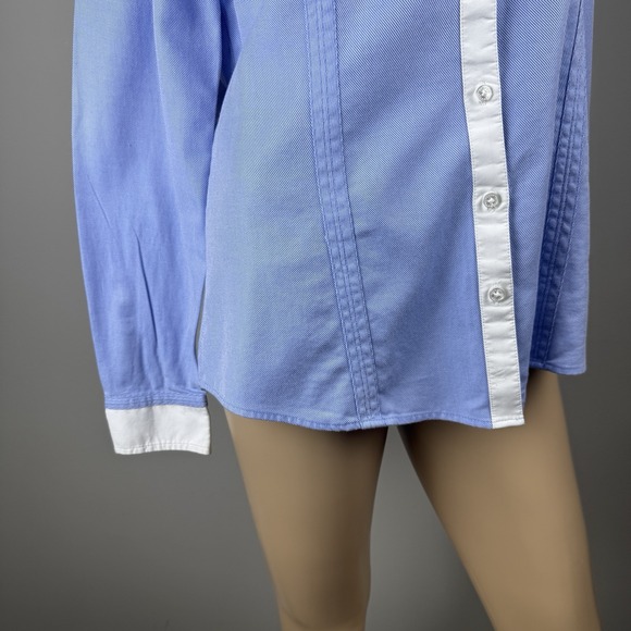 EXPRESS DESIGN STUDIO DRESS SHIRT WOMEN'S Sz M BUTTON-UP Blue With White Collar - Picture 4 of 16